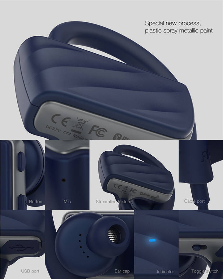 Roman S560 Sport Anti-sweat Stereo Wireless Bluetooth V4.1 Headphone Earphone With Mic