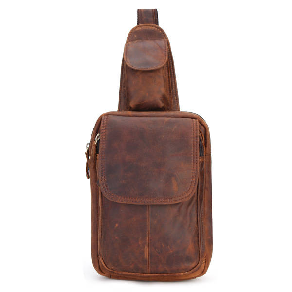 Vintage Retro Genuine Leather Cowhide Men Chest Bag Shoulder Bag