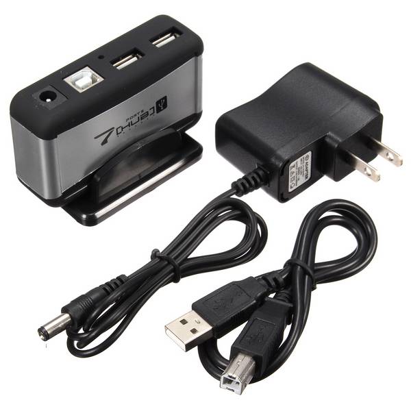 High Speed 7 Ports USB 2.0 Hub Power Adapter Extension for PC Laptop Desktop