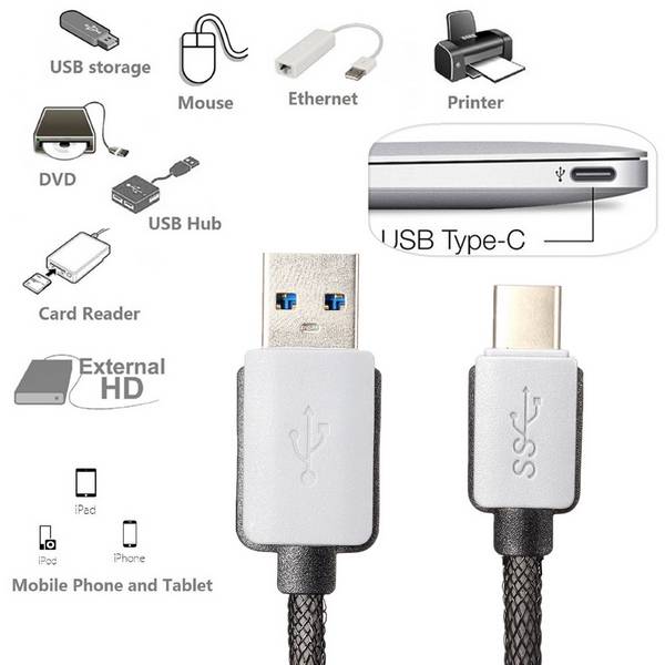 Type C USB 3.1 USB-C To Male Standard USB 3.0 Adapter Cable For New MacBook 12 Inch