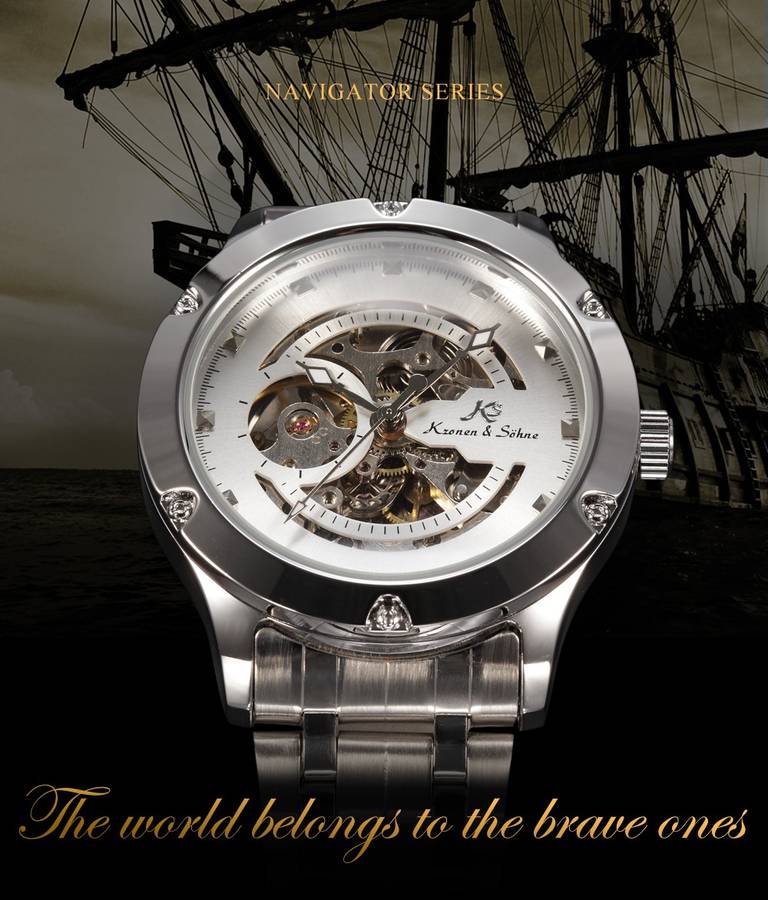 KRONEN & SOHNE Navigator Voyager Automatic Steel Watch w/ BOX AND PAPERS