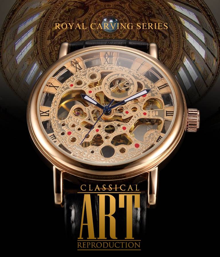ends @ 1:30pm! KRONEN & SOHNE Royal Carving **COLLOSEUM** Skeleton Automatic Mechanical Watch