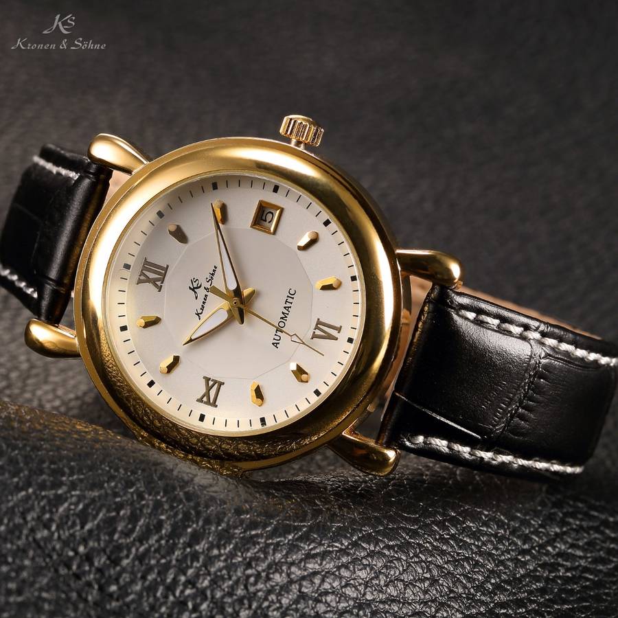 KRONEN & SOHNE Classic 3H AUTOMATIC/NO BATTERY Leather Watch w/ BOX, PAPERS