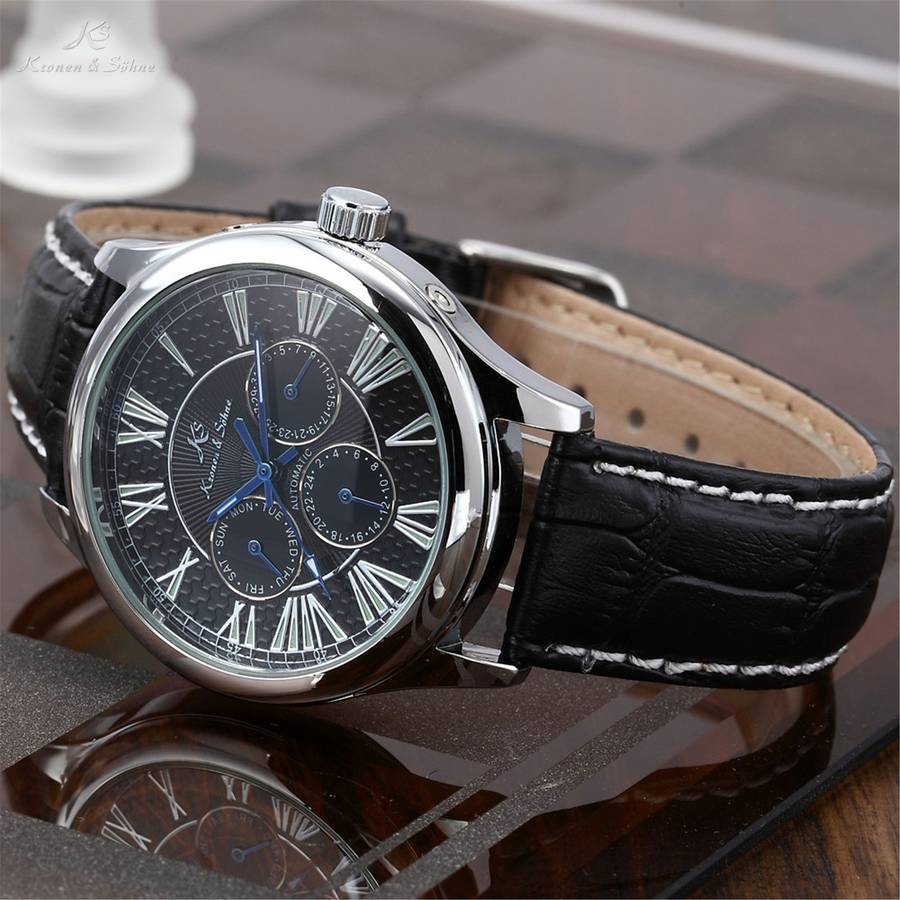 KRONEN & SOHNE Monaco Classic AUTOMATIC Black Dial Watch w/ BOX AND PAPERS