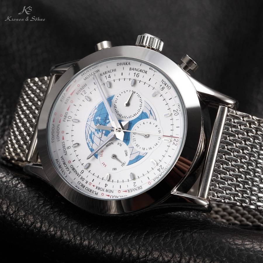 KRONEN & SOHNE World Time AUTOMATIC Chrono Watch w/ box, papers, warranty