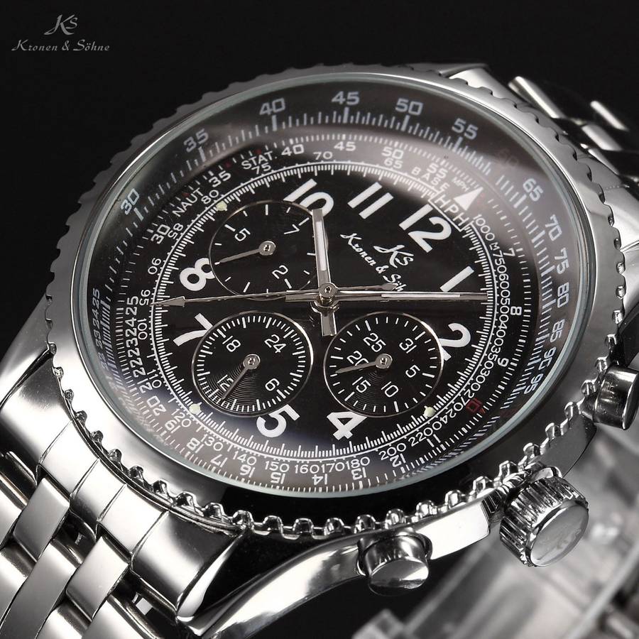 KRONEN & SOHNE Aviator AUTOMATIC Flight Calculator Chronograph Watch brand new in box!!
