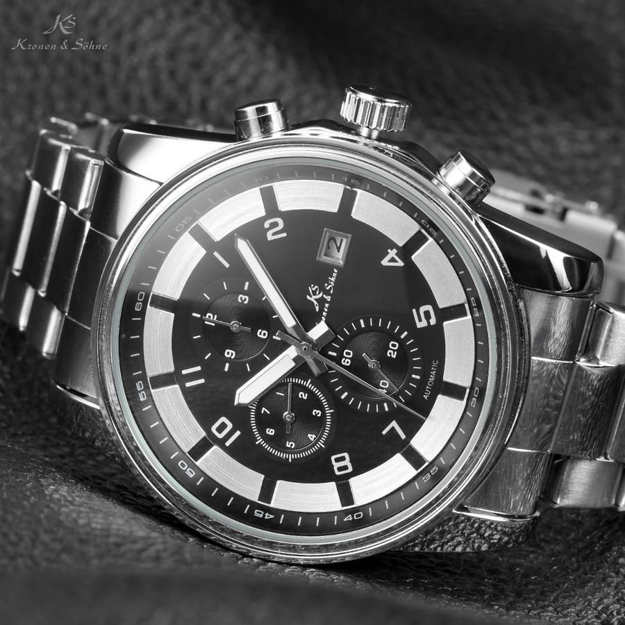 KRONEN & SOHNE Galactic Nebula AUTOMATIC STEEL Chronograph Watch w/ BOX AND PAPERS