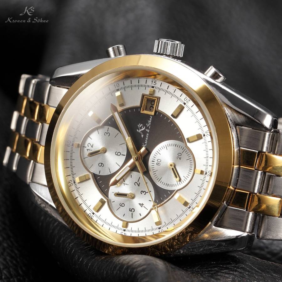 *Exclusive* KRONEN & SOHNE Daytona AUTOMATIC Two Tone Chronograph Watch BRAND NEW w/ BOX AND PAPERS