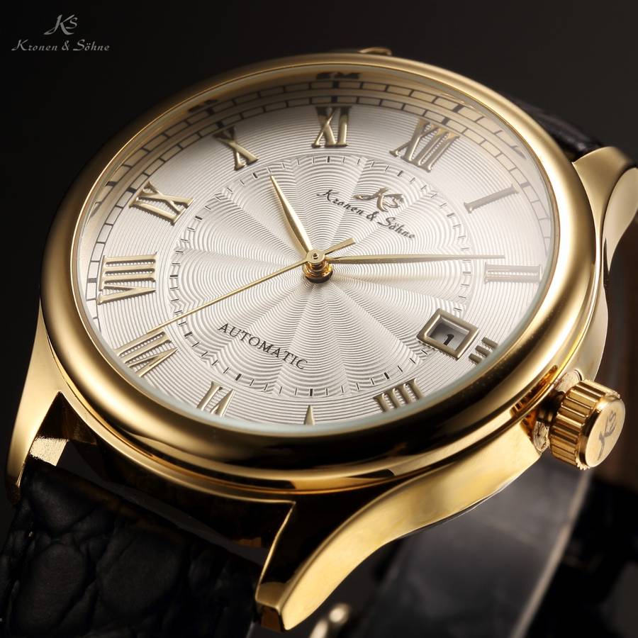 KRONEN & SOHNE Classic 3H AUTOMATIC/NO BATTERY Leather Watch w/ BOX, PAPERS