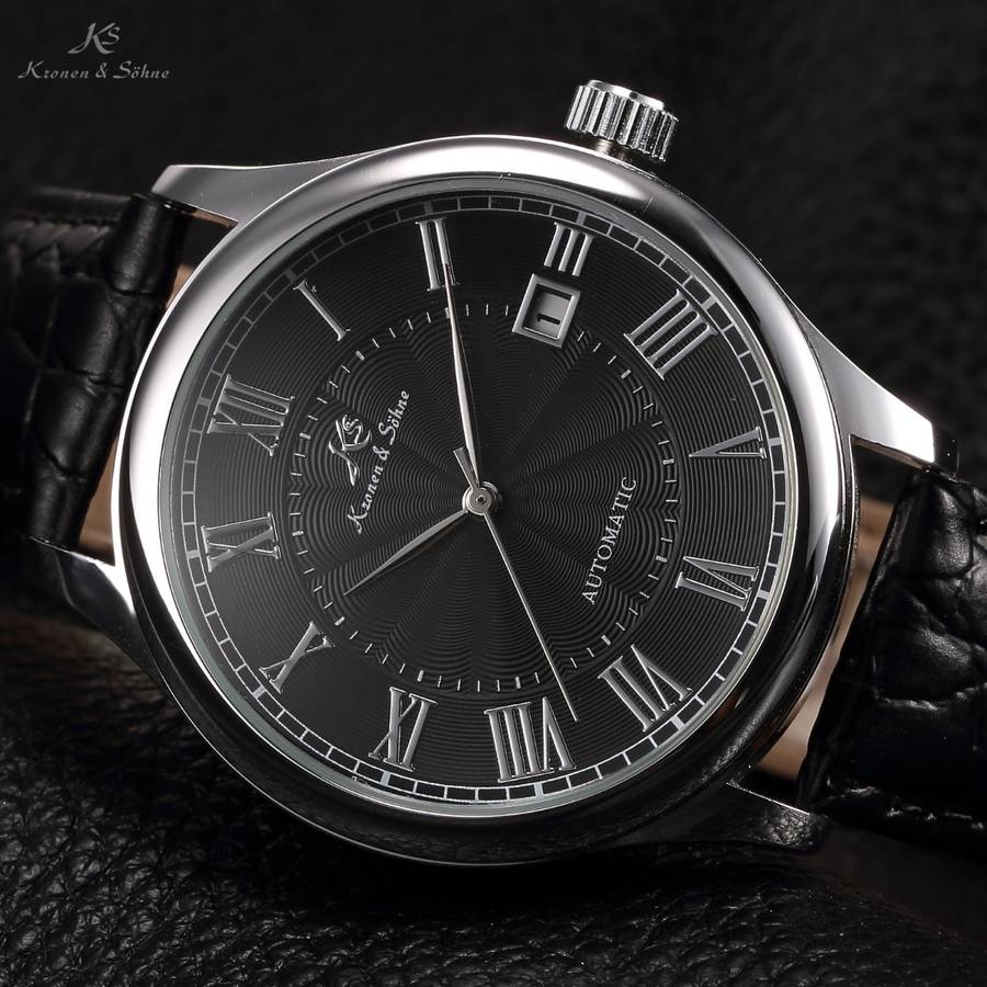 KRONEN & SOHNE Classic 3H AUTOMATIC/NO BATTERY Leather Watch w/ BOX, PAPERS