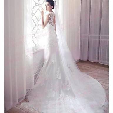 D.I.Y. EMBELLISH/CUT TO SIZE REQUIRED - WHITE LONG  TRAILING CHAPEL VEIL WITH COMB  - APPROX 2M