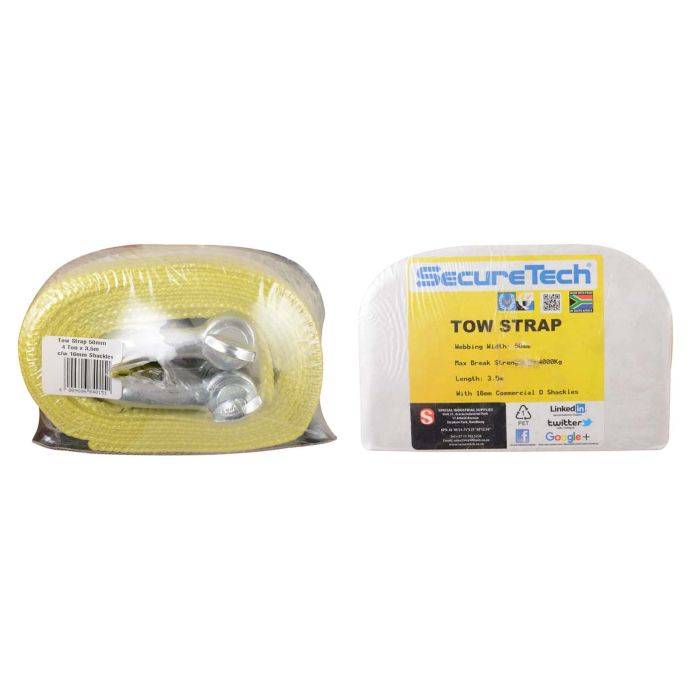 SecureTech Tow Strap With D-Shackles 16mm x 3.5m x 4 Ton