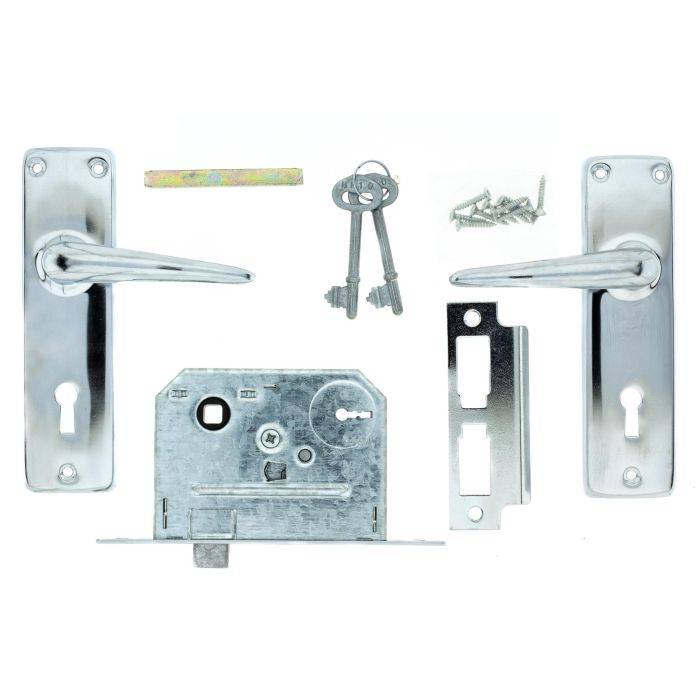 Fort Knox Chrome Plated Keyhole Lever Handle On Backplate 2 Lever Lockset