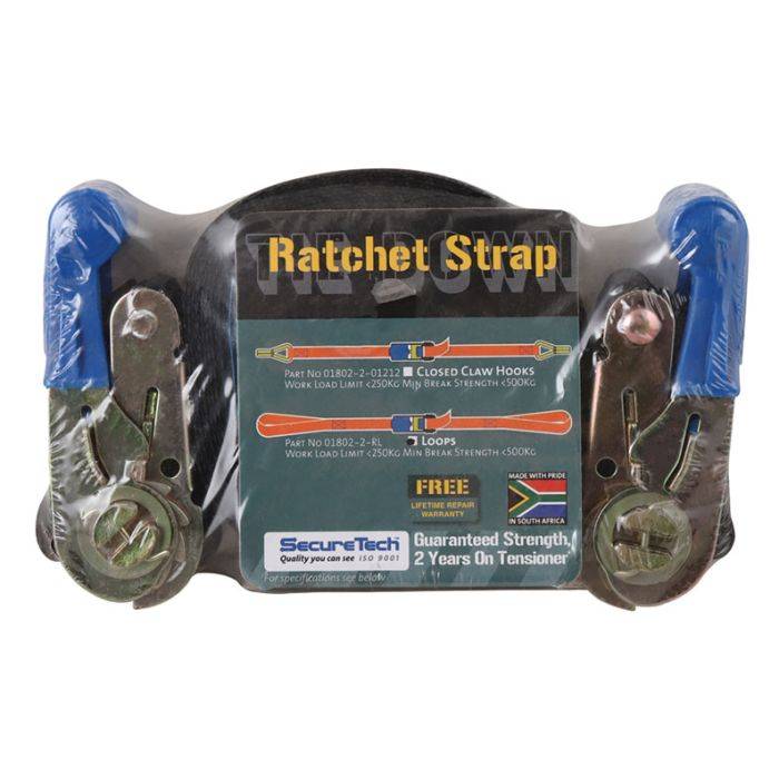 SecureTech Ratchet Straps With Loops 25mm x 2m - 2 Pack
