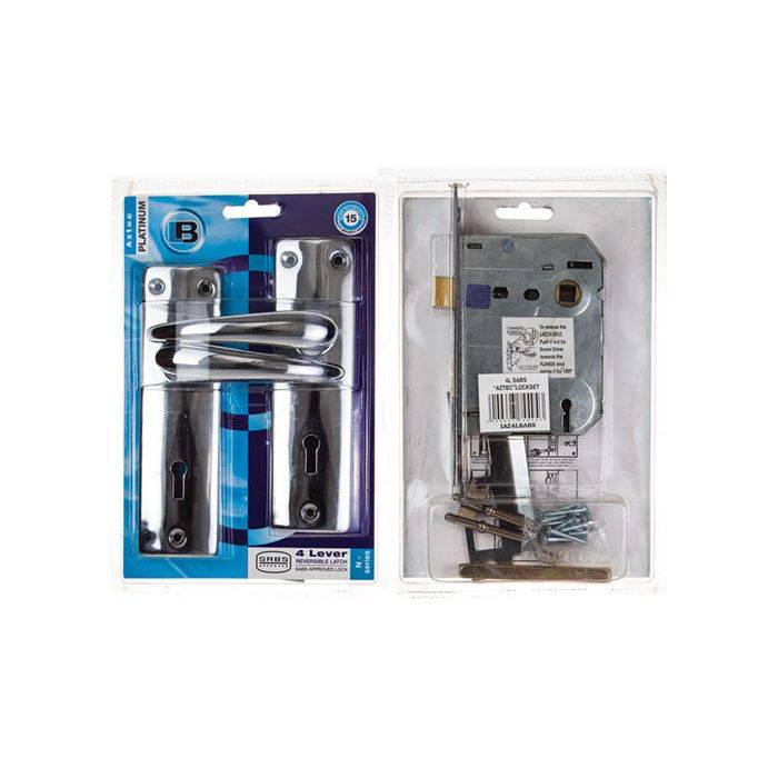 Aztec Chrome Plated Keyhole Lever Handle On Backplate 4 Lever Lockset