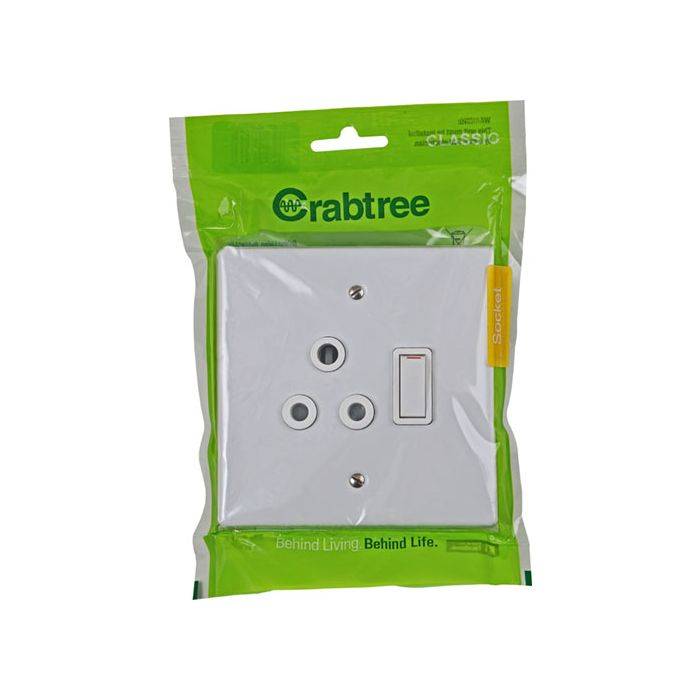 Crabtree Classic White Single RSA Wall Socket 4x4