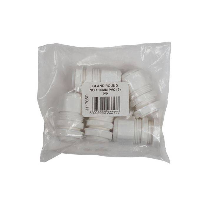 PVC Conduit Round No.1 Glands 20mm - 5 Pack