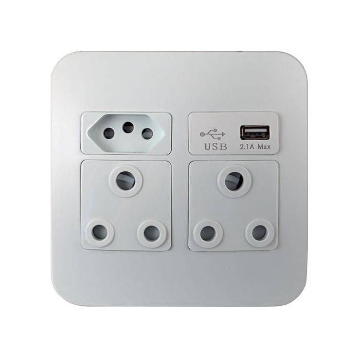 Veti White 1 New RSA, 2 RSA & 1 USB Wall Socket 4x4