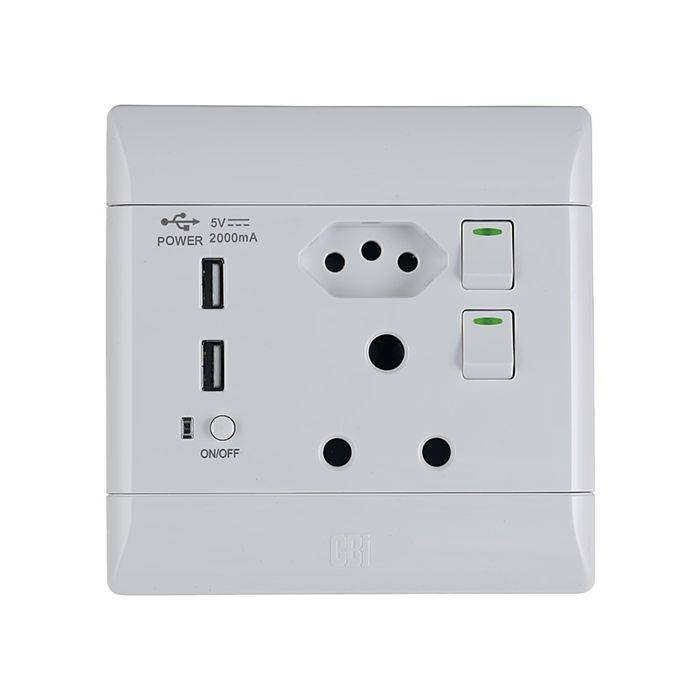 CBI White 1 New RSA, 1 RSA & 2 USB Wall Socket 4x4