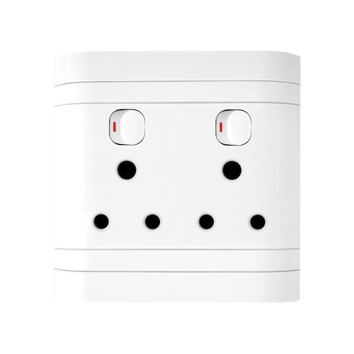 Lesco White Double RSA Wall Socket 4x4