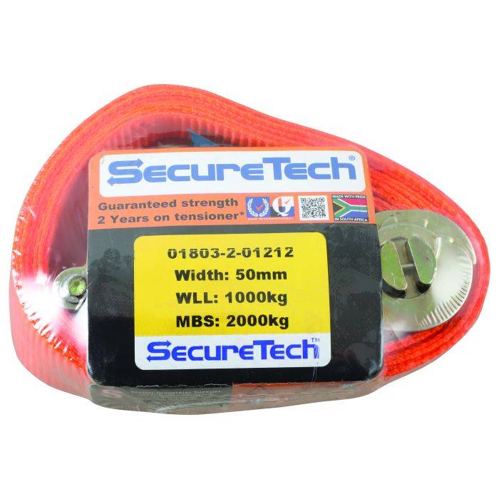 SecureTech Ratchet Strap With J-Hook 50mm x 3m