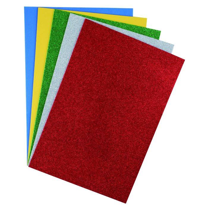 Dala 5 Piece Glitter Primary Foam Paper Sheets A4
