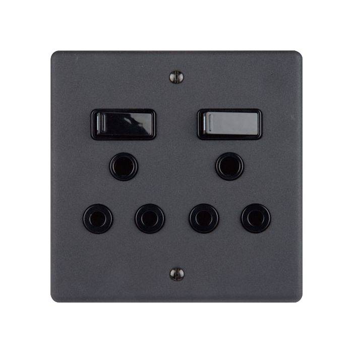 Lesco Matt Black Double RSA Wall Socket 4x4