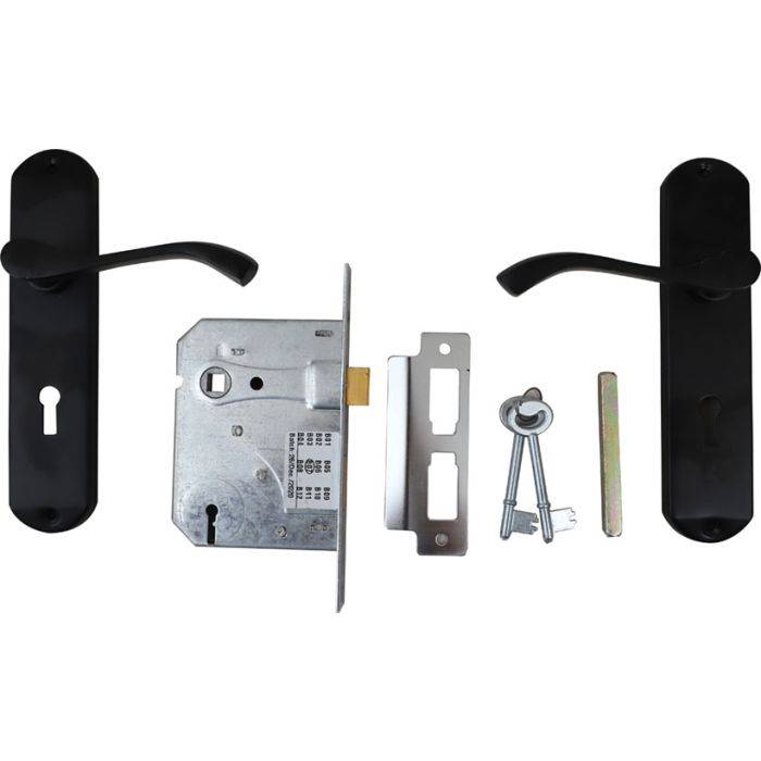 Samson Matt Black Keyhole 6" Bari Lever Handle On Backplate 3 Lever Lockset
