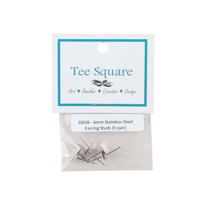 Tee Square Stainless Steel Stud Earrings 6mm - 5 Pack