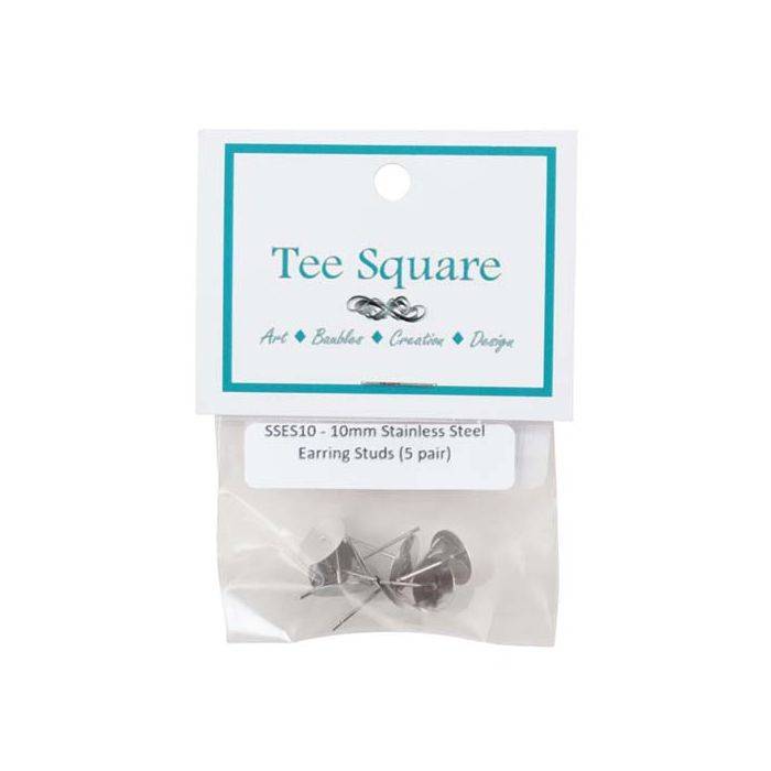 Tee Square Stainless Steel Stud Earrings 10mm - 5 Pack