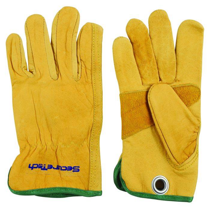 SecureTech Green Cuff Leather Gloves Size 6