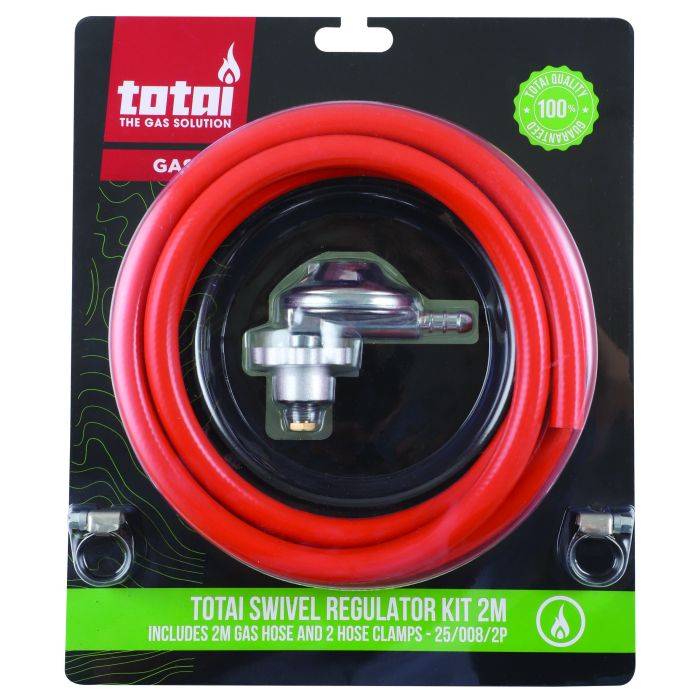 Totai Swivel Gas Regulator With Hose & Clamps 2m