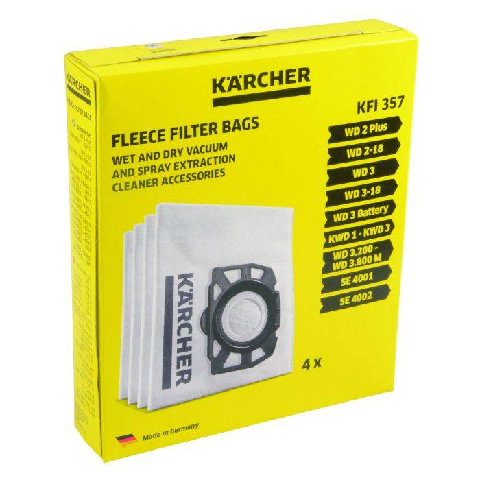 Kärcher WD2/WD3 Fleece Vacuum Filter Bags - 4 Pack