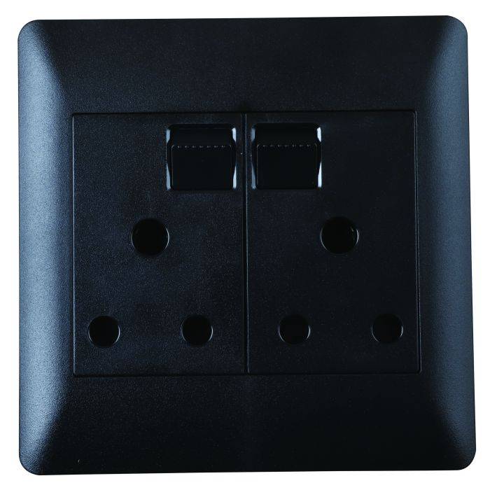 Lesco Apollo Black Double RSA Wall Socket 4x4