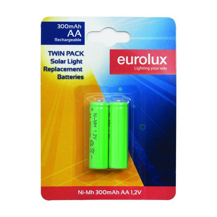 Eurolux Rechargeable Solar AA Battery 2PK 300Mah