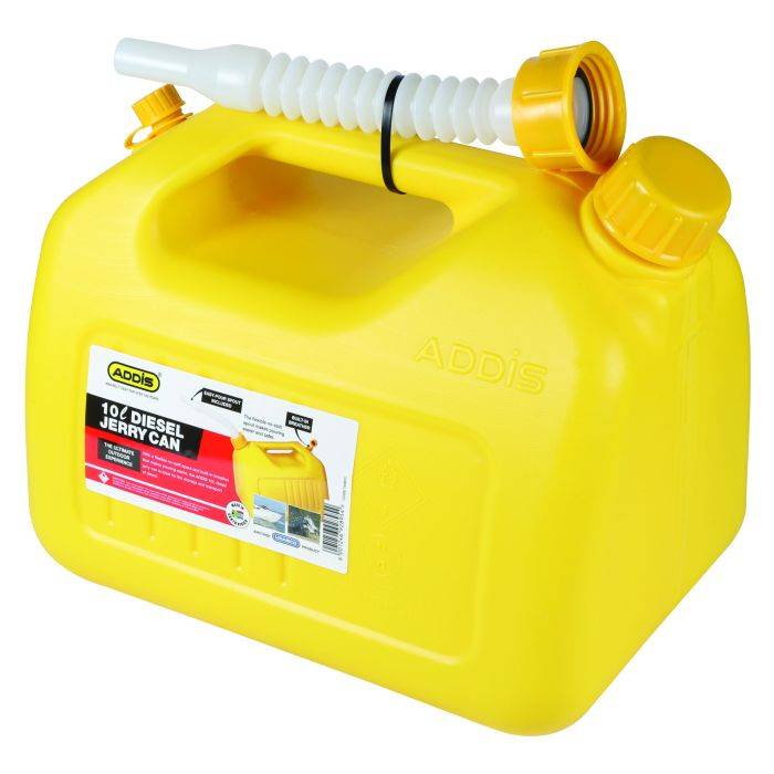 Addis 10L Plastic Yellow Diesel Jerry Can with Spout