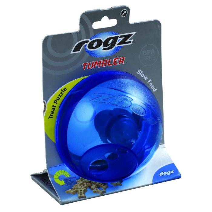 Rogz Blue Ball Medium Tumbler Treat Dog Toy