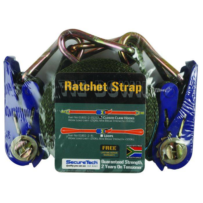 Secure Tech Strap Ratchet J-Hook 25mmx5m 2Pk