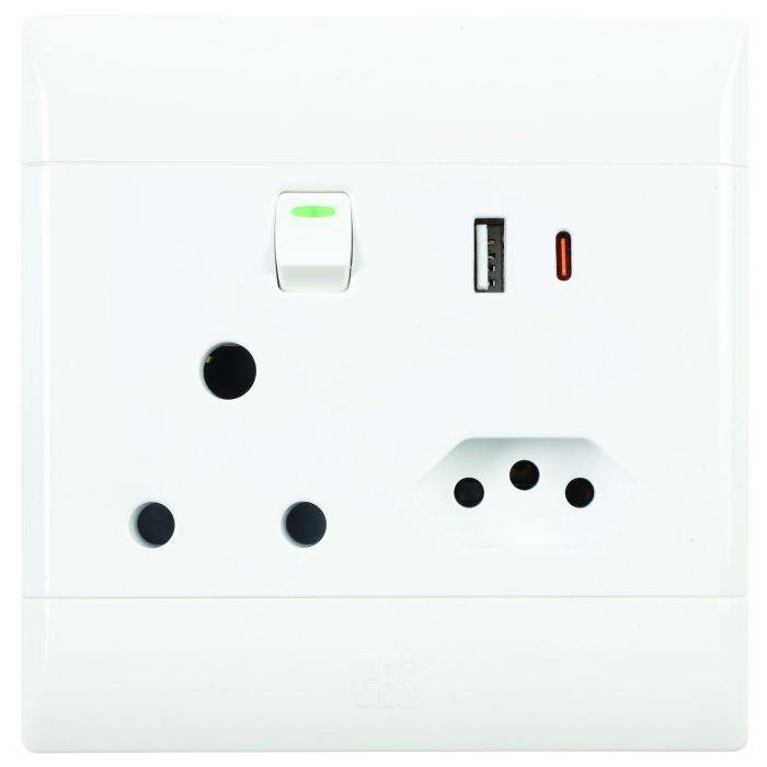CBI White 1 New RSA, 1 RSA, 1 C-Type & 1 USB Wall Socket 4x4