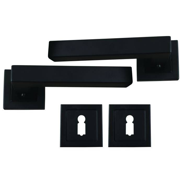 QS Black Stainless Steel Keyhole Dala Lever Handle On Rose