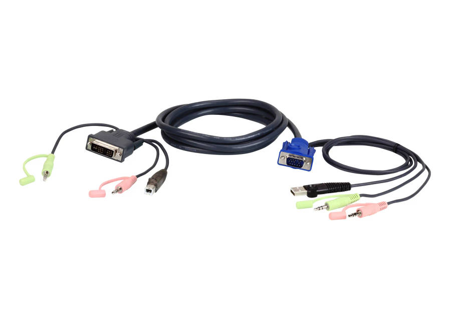 Aten 3M Usb Vga To Dvi-A Kvm Cable With Audio - High-Quality Connectivity For Pc And Console
