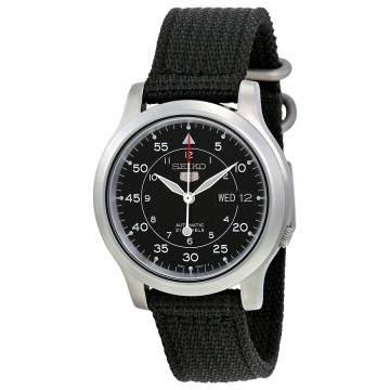 Seiko 5 Black Dial Black Canvas Automatic Men's Watch