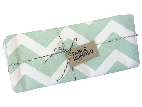 Zana Screen Printed Cotton Chevron Table Runner - RUN-CHEVMINT - Mint