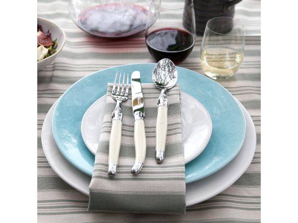 Balducci Earth Stone Ticking Stripe Tablecloth, 8 Seater - TS180270DE - Dark Duck Egg
