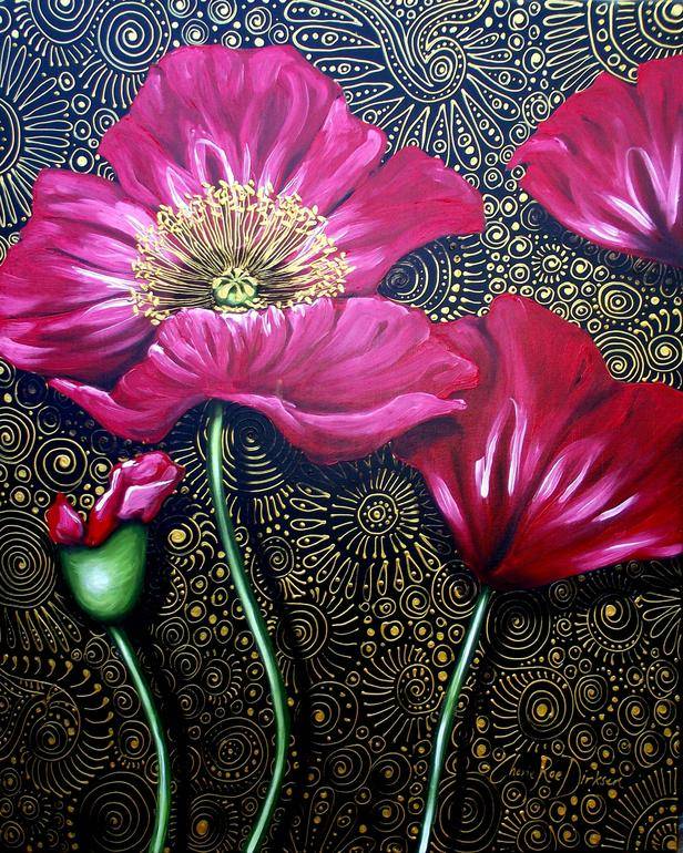 FREE COURIER --- "RED POPPIES" LARGE Original Painting on Stretched Canvas --- 762 x 915