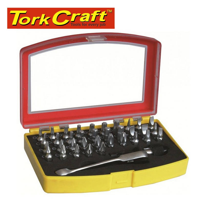 Tork Craft Screwdriver Bit Set 37 Pc Mini Ratchet & Quick Bit Holder Included Crv