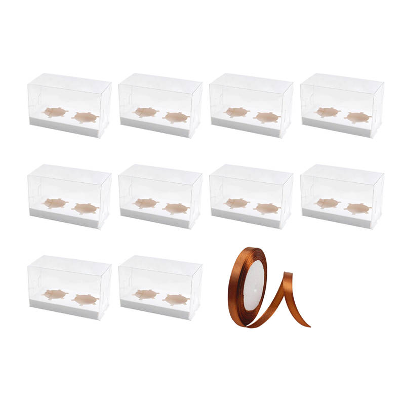 Transparent Cupcake Boxes Cupcake Containers Carrier Holders and Ribbon - 2 Count