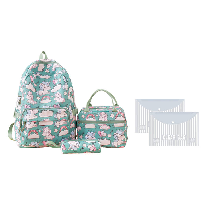 Unicorn Girls School Backpacks With Lunch Bag and Pencil Case Green