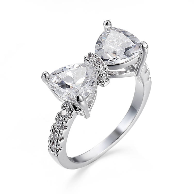 DHAO-Zircon Butterfly Ring Bow Band Wedding Engagement Ring Bridal Jewelry - White 9