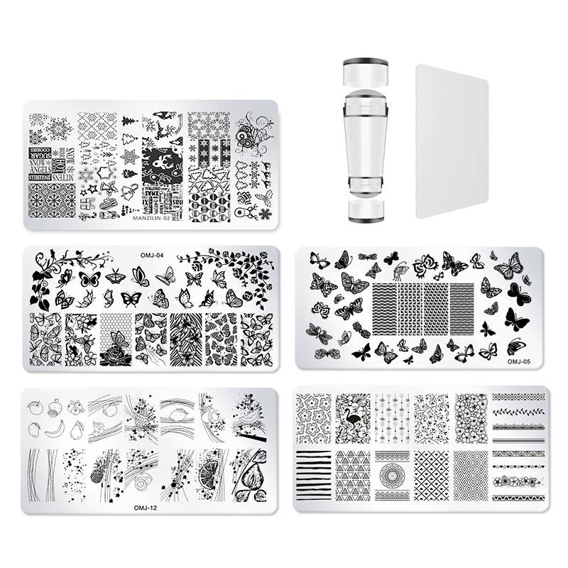 5 Sheet Nail Stamping Plate Set With Stamp And Scraper - No.3